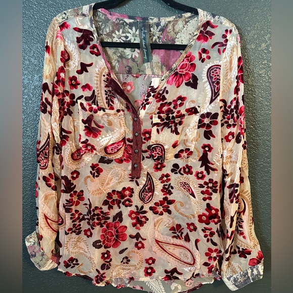 Aratta Tops - Aratta Silent Journey Sheer Velvet Button-Up Blouse - Size M